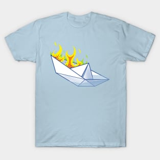 Burning Paper Boat - Irony Sinks because it's heavy and on FIRE T-Shirt